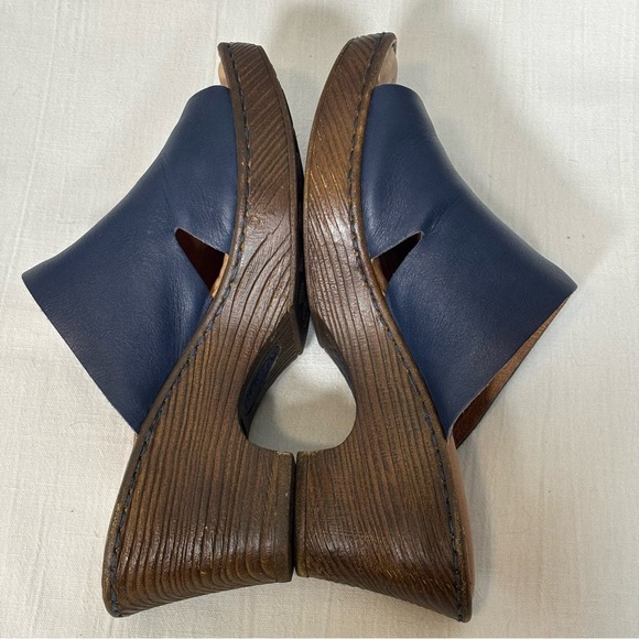 Born Crato High Heel Platform Slide Sandals-Blue Leather-Women Size 9 - Picture 6 of 11